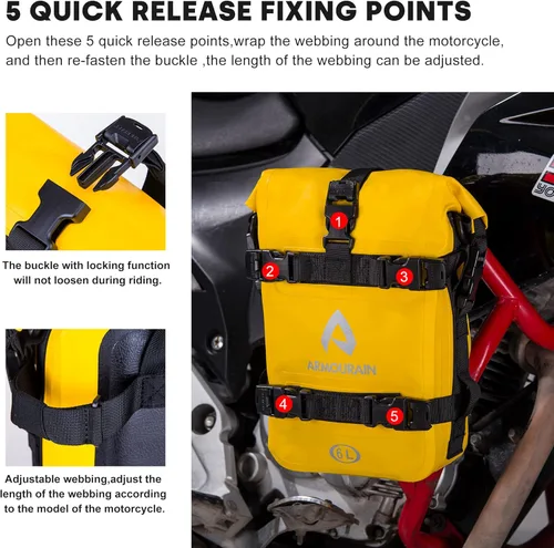 Vista 3 de Bolsa Impermeable para Parachoques de Motocicleta 6L Bolsa de Barra Antichoque de Motor con Correa para el Hombro Bolsa de Marco Lateral