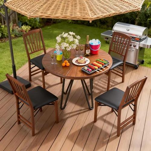 Vista 2 de ERGOMASTER Sillas de comedor plegables, sillas plegables con asiento acolchado para cocina/comedor/sala de estar, madera de goma, respaldo