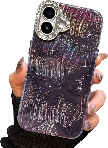 Vista 113 de I-MGAE-IN-AR - Funda diseñada para iPhone 12 y 12 Pro, diseño de mariposa plateada brillante, funda protectora de poliuretano termoplástico, suave