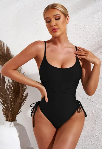 Vista 7 de Viottiset - Traje de baño de una pieza para mujer, de corte alto fruncido, con control de abdomen