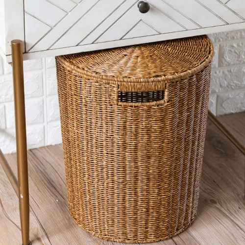 Vista 3 de Cubo de basura portátil con tapa, contenedor de almacenamiento grande con asas, contenedor de basura para baños, cocinas, contenedores de basura