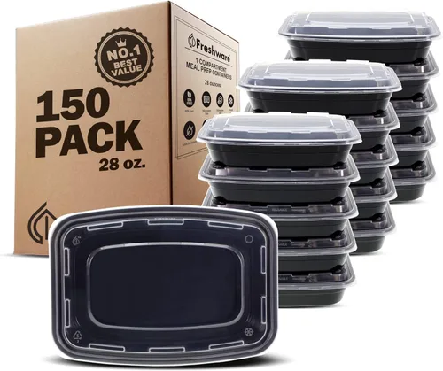 Vista 10 de Freshware Contenedores de preparación de comidas [paquete de 50] 2 compartimentos con tapas, contenedores de almacenamiento de alimentos, caja