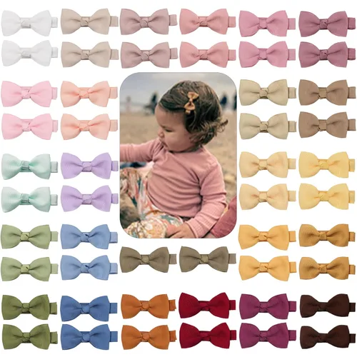 Vista 10 de CLLOT Pinzas para el Cabello 90PCS, Niñas Bebés Completamente Forradas Horquillas de Lazos para Bebés Pequeños Lazos para el Cabello de 2" Pinzas