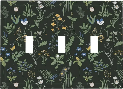 Vista 95 de Cubierta de Interruptor de Luz de Estilo Boho Vintage de los 70 Sol Arcoíris Champiñón Floral Rocker Individual 1 Gang Cubierta de Enchufe