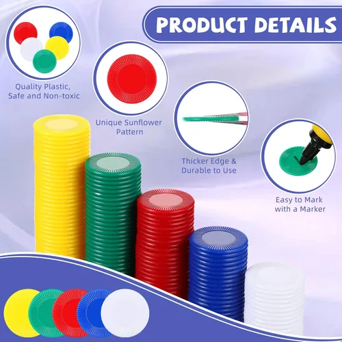 Vista 4 de Skylety 1000 fichas de póquer de plástico a granel de 5 colores para niños, jugar, aprender matemáticas, juego de bingo, tarjetas en blanco