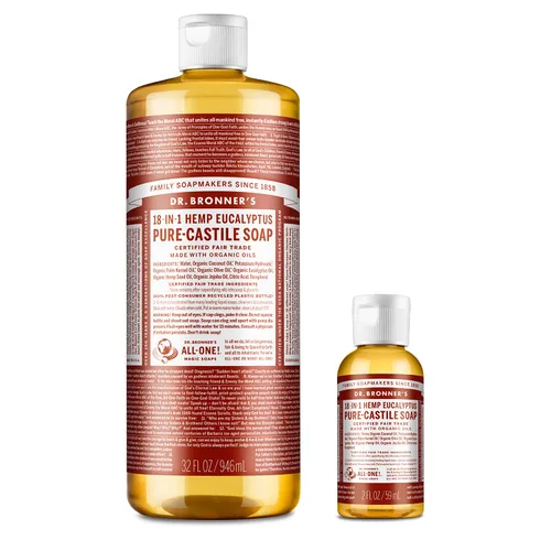 Vista 8 de Dr. Bronner's - Jabón líquido puro de Castilla, paquete de botella de 32 onzas y botella de viaje de 2 onzas