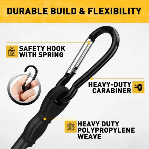 Vista 12 de Cuerdas elásticas resistentes al aire libre: 20 piezas de cuerdas elásticas de goma premium con ganchos en un tarro de almacenamiento incluye cuerda