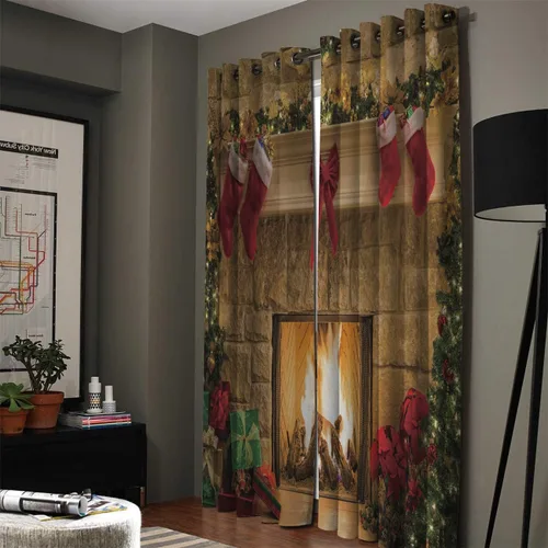 Vista 2 de Cortinas de ventana para decoración del hogar, chimenea de Navidad y medias de regalo, juego de 2 paneles de tratamiento de ventana con ojales