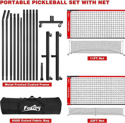 Vista 8 de Portable Pickleball Net Set with Wheels, Regulation Size 22 FT & Half Court 11 FT, Steady Metal Frame Pickle Ball Net Set System with Carry Bag for