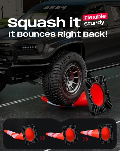 Vista 4 de BATTIFE Conos de tráfico de 28 pulgadas con base ponderada negra, conos de seguridad de PVC naranja para control de tráfico, eventos