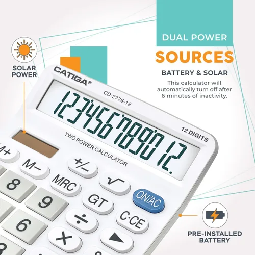 Vista 58 de CATIGA CD-2786 - Calculadora de escritorio de 12 dígitos con pantalla LCD grande y botón sensible, energía solar dual y batería, función estándar