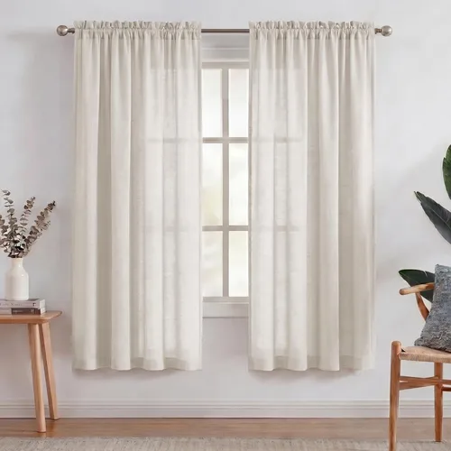 Vista 10 de Turquoize - Cortinas semitransparentes para sala de estar, cortinas de lino texturizado para dormitorio, con bolsillo para barra, tratamiento