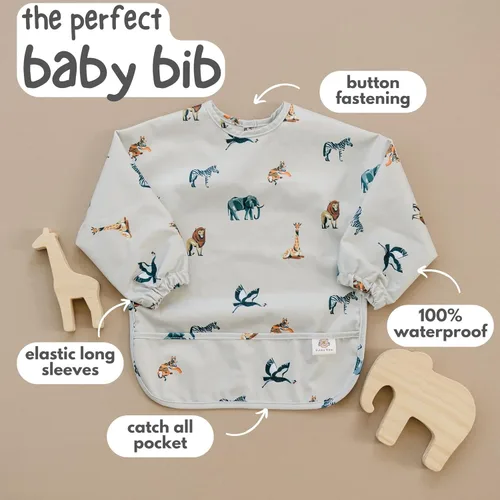 Vista 2 de Bubba Bear Babero para bebé con mangas, delantal de alimentación de manga larga para niños pequeños para comer y destete de plomo, a prueba