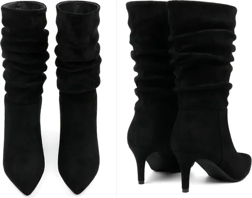 Vista 3 de JOY IN LOVE Botas de tacón bajo para mujer, botas holgadas de media pantorrilla