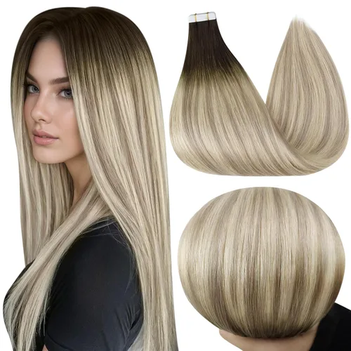 Vista 40 de Full Shine - Extensiones de cabello con cinta invisible, color 1, negro azabache, de 10 pulgadas, sin costuras, liso, con cinta de 20 piezas, 30 g