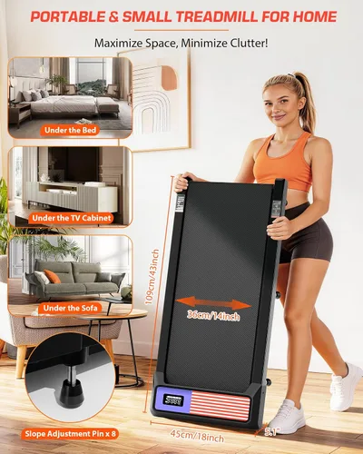Vista 13 de Walking Pad with Incline 10% & Decline -4%, Under Desk Treadmill for Office, Portable Treadmills, Compact Treadmill for Small Space, 265lbs