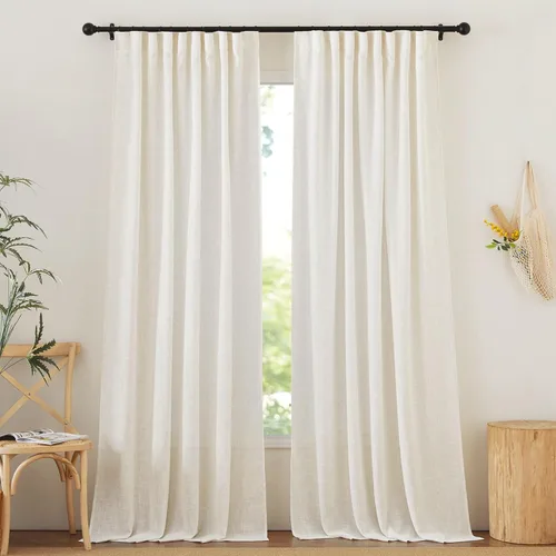Vista 10 de NICETOWN Cortinas traslúcidas de lino, plisadas, con bolsillo para barra, pestañas traseras, paneles de cortinas traslúcidas para dormitorio, sala