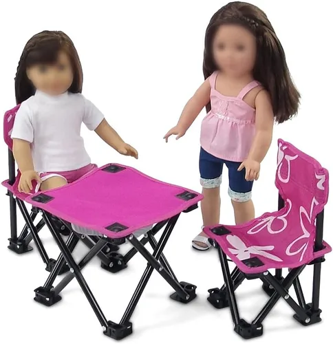 Vista 3 de Emily Rose Muñeca de 18 pulgadas, 3 piezas, plegable, para campamento, playa, deportes, sillas y juego de mesa, muebles de muñeca compatibles