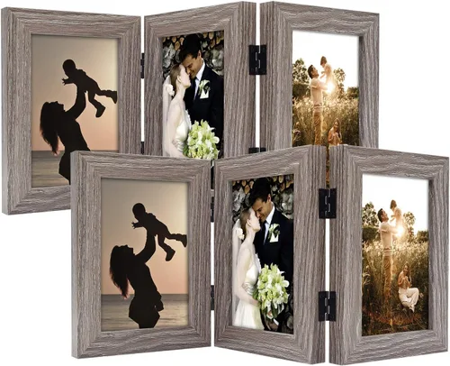 Vista 17 de Golden State Art - Marco decorativo con bisagras para mesa, escritorio, 3 aberturas verticales, con cristal real