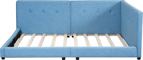 Vista 68 de Sofá cama de tamaño individual con 2 cajones y barandilla rústica, cama de plataforma capitán de madera con soporte de listones resistente, sofá