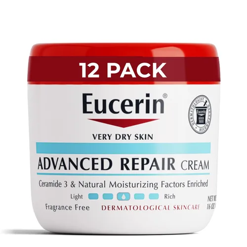 Eucerin Advanced Repair Crema corporal para piel seca, hidratante corporal sin fragancia, tarro de 16 onzas, paquete de 12