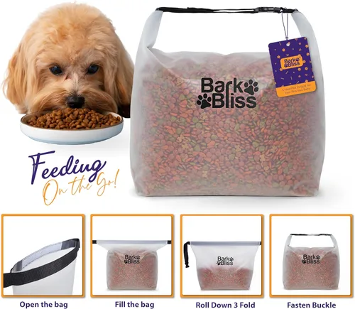 Vista 9 de Bolsa de viaje de comida para perros de 80 tazas, recipiente portátil grande, a prueba de fugas, resistente al agua, con gancho y bucle, plegable