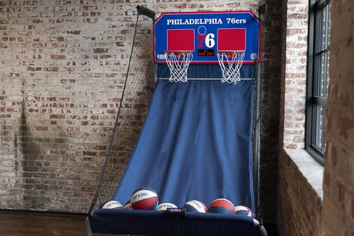 Vista 3 de Pop-A-Shot - Home Dual Shot Arcade Basketball Game with NBA Graphics l Sensor Scoring l 16 Game Modes l 7 Balls l Foldable Storage l for All NBA Fans