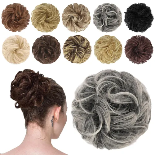 Vista 26 de FESHFEN Pieza de Cabello de Moño Desordenado - Extensiones de Coleteros de Moño de Cabello Ondulado Rizado Elástico Postizos Sintéticos para Mujeres