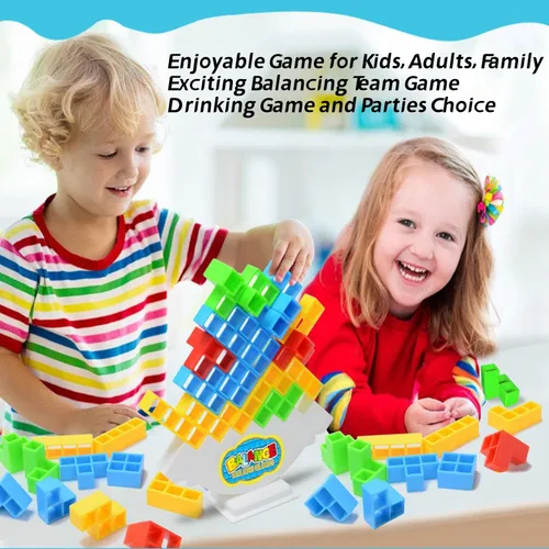Vista 2 de 48 juguetes apilables de equilibrio Tetra Tower, juegos de mesa para niños y adultos, bloques de construcción de juego de equilibrio Tetris
