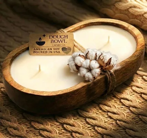Vista 26 de Dough Bowl Candle Co. Vela de Soja Beach Linen - 3 Mechas Decoración Rústica de Granja Eliminador de Olores en Cuencos de Madera, Vela de Cuenco
