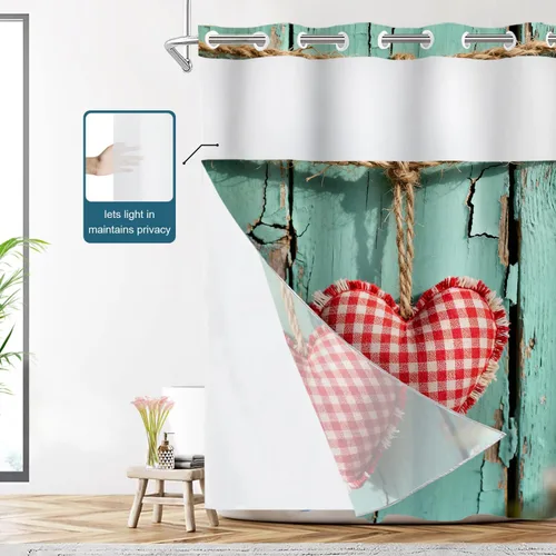 Vista 767 de Shrahala Father and Child Embracing No Hooks Shower Curtain with Snap in Liner Set, Tender Moment Captured Bathroom Décor Polyester Fiber Waterproof