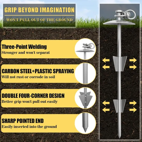 Vista 3 de Estaca de amarre para perro resistente con cable de perro de 10 pies para perros grandes de hasta 150 libras, estaca espiral para perro
