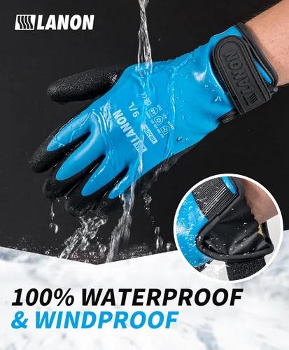 Vista 3 de LANON Waterproof Winter Work Gloves, Double Latex Coated, Thermal Insulated Freezer Gloves for Cold Weather