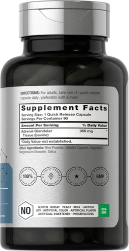 Vista 2 de Horbäach Glandular suprarrenal crudo 350 mg 90 cápsulas Suplemento sin OMG, sin gluten