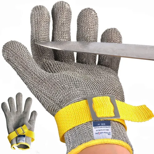 Vista 11 de Dowellife ANSI A9 - Guante resistente a los cortes de grado alimenticio, malla de acero inoxidable, guante de corte de cuchillo de metal