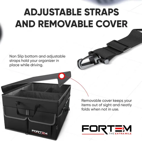 Vista 4 de FORTEM Organizador de maletero de coche (negro, estándar) + parasol grande para parabrisas