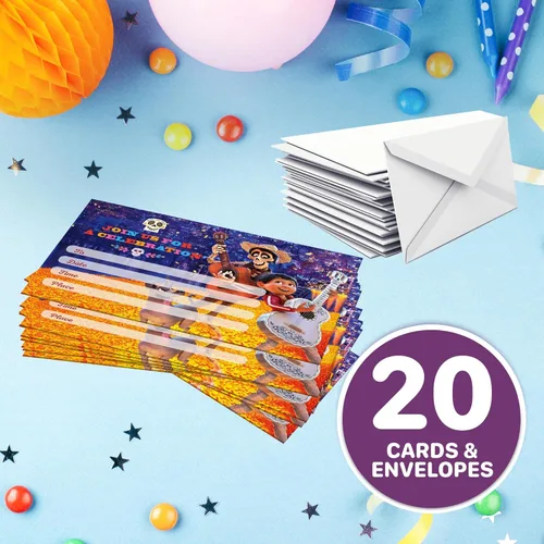 Vista 5 de Juego de 20 tarjetas y sobres de invitación de cumpleaños con temática de recuerdos de fiesta, ligeros (8.47 oz), invitaciones estilo postal