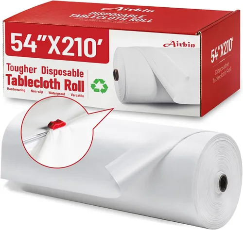 Vista 30 de Mantel de plástico, 110 pies x 54 pulgadas, mantel de plástico desechable, mantel negro de PEVA de alta calidad, impermeable con cortador, mantel