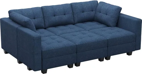 Vista 8 de Belffin Sofá Seccional Modular con Almacenamiento Sofá Cama Seccional Modular para Sala de Estar Azul
