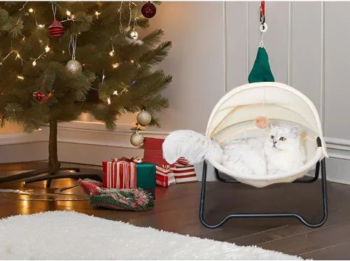 Vista 6 de Cama para gatos, hamaca para mascotas para gatos y perros, cómoda y transpirable, nido elevado para gatos y perros, fácil de montar, funda extraíble