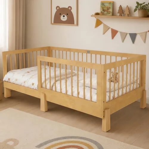 SOFTSEA Cama Montessori de tamaño individual con barandillas para niños Natural