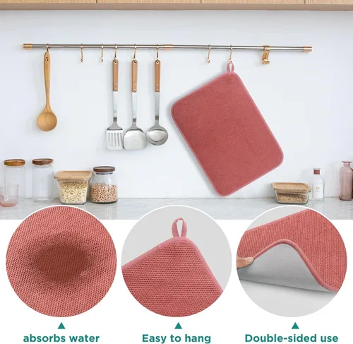 Vista 4 de Tapete de microfibra para secar platos, almohadilla de secado de platos de cocina súper absorbente, reversible para encimera, de 12*16 pulgadas