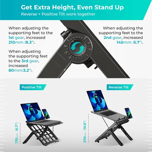 Vista 12 de ergounion Adjustable Laptop Stand for Desk, Ergonomic Riser for 10-17" Lap