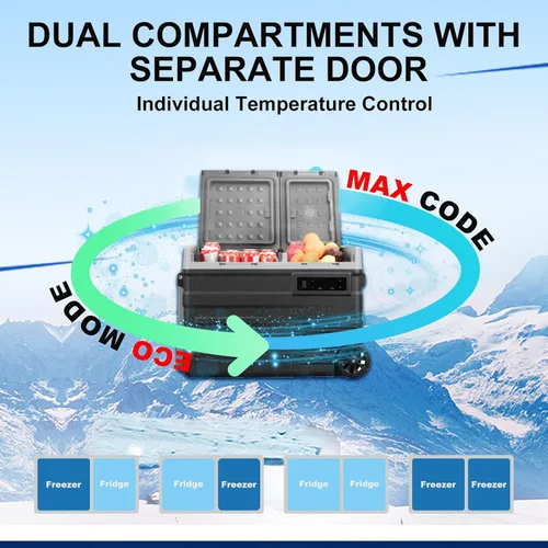 Vista 5 de Alpicool UD65 - Congelador portátil con ruedas para automóvil con compartimentos dobles, refrigerador de coche de 12 voltios, refrigerador