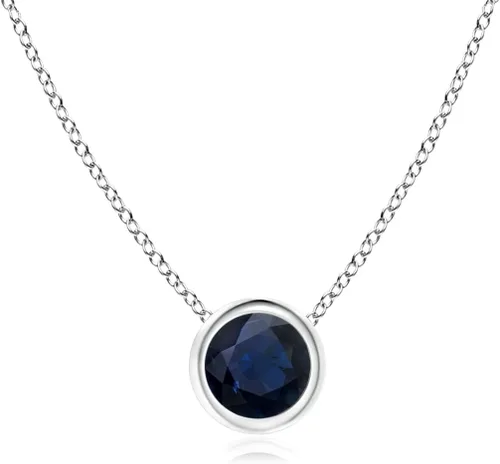 Angara Natural Blue Sapphire Solitaire Pendant Necklace in 14K Solid Gold for Women, Girls with 18" Chain September Birthstone Jewelry Gift for Her
