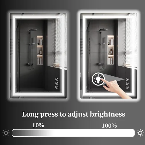 Vista 9 de Koonmi - Espejo de baño LED de 32 x 24 pulgadas, con luz trasera + luz frontal, espejo de baño LED con luces para pared, 3