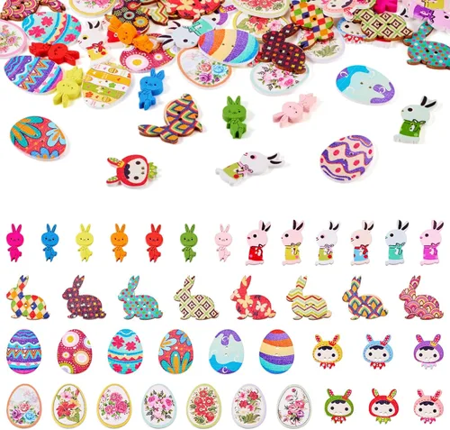 Vista 15 de KISSITTY - 160 botones de madera con temática de animales, 2 agujeros, botón de madera de animales de dibujos animados, bonitos botones decorativos