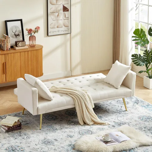 Vista 121 de Sofá cama moderno de terciopelo de 72 pulgadas, sofá cama plegable convertible con 3 respaldos ajustables, sofá biplaza reclinable copetudo