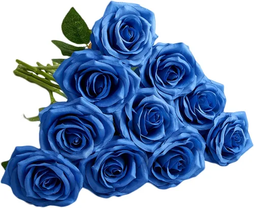 Vista 46 de 10 rosas artificiales abiertas, tallos de rosas artificiales para arreglos de boda, ramo de novia, centro de mesa, flores de seda sintética falsas