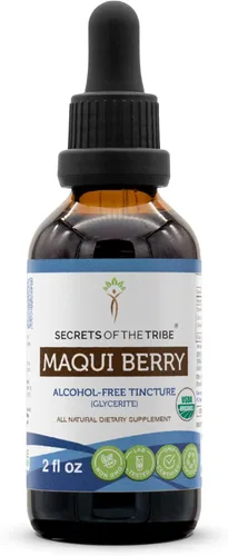 Secrets of the Tribe Maqui Berry USDA - Extracto líquido sin alcohol con tintura orgánica, baya maqui (Aristotelia chilensis) bayas secas (2 onzas